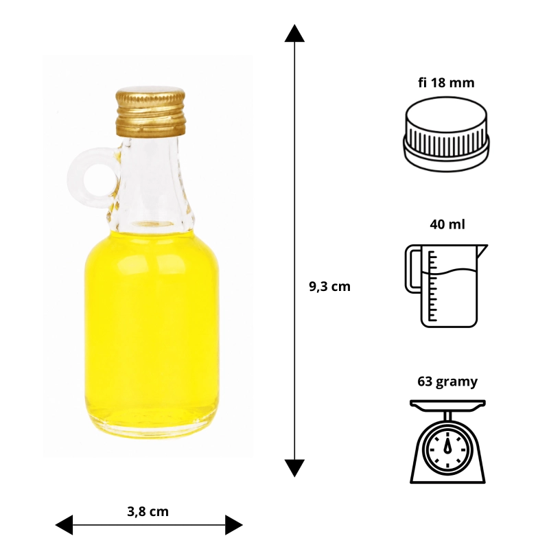 Szklana butelka Gallone 40 ml z nakrętką aluminiową na nalewkę idealna jako prezent