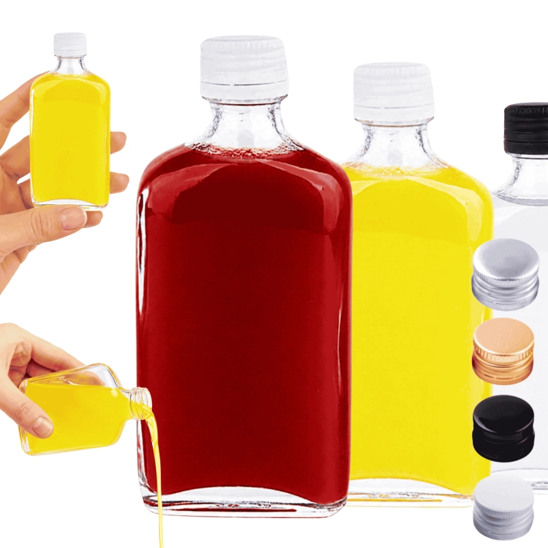 Płaska butelka szklana 50 ml z zakrętką na alkohole domowe nalewki oleje i przetwory