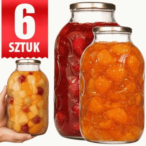 6x Słój szklany 5 litrów na nalewki i kiszenie — wytłoczone owoce, fi 100