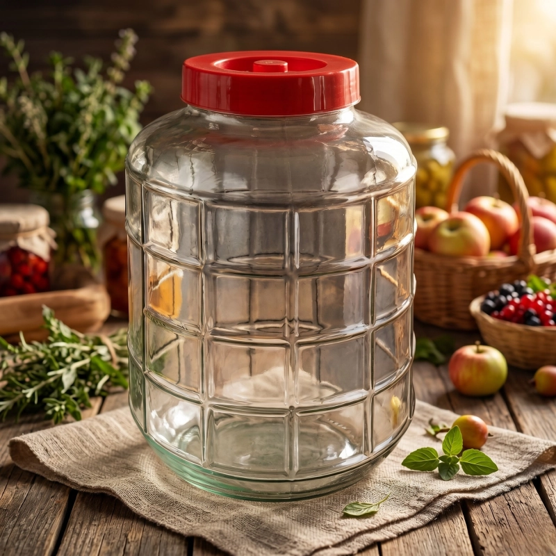 Słój szklany 17,5 litrowy z plastikową zakrętką fermentacyjną do wina kapusty i przetworów