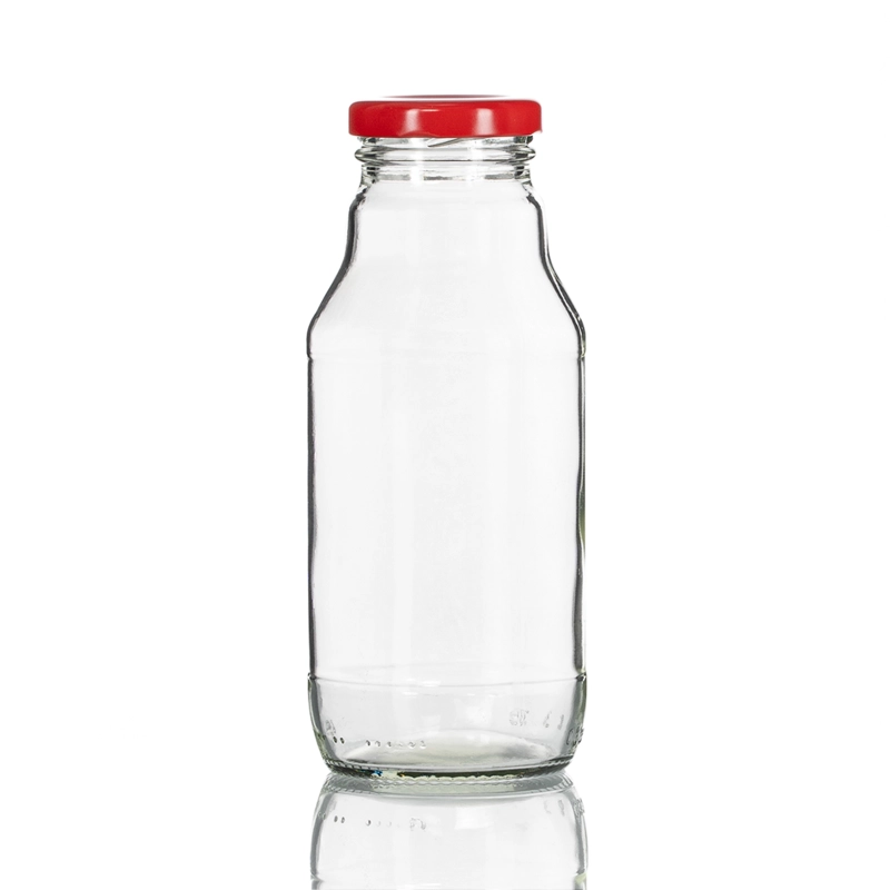 Szklana butelka Kubuś 330 ml z pokrywką fi 43 do soków domowych i mleka