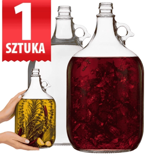 Gąsior szklany z uchem galon dama z grubego szkła 5L na zakrętkę 