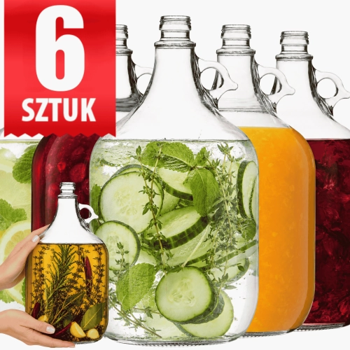 Gąsior galon szklany z uchem dama z grubego szkła 5L na zakrętkę  6 sztuk