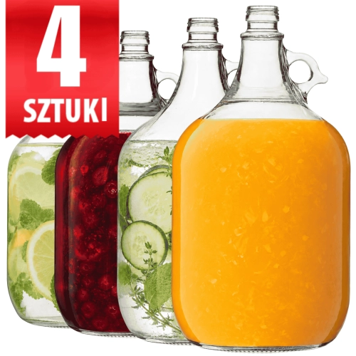 Gąsior galon szklany z uchem dama z grubego szkła 5L na zakrętkę  zestaw 4 sztuk