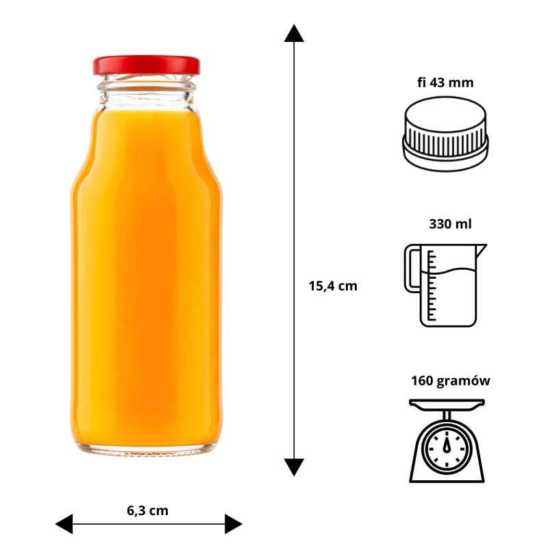 Opakowanie zbiorcze 50 szt szklanych butelek Kubuś 330 ml z zakrętką do soków i syropów