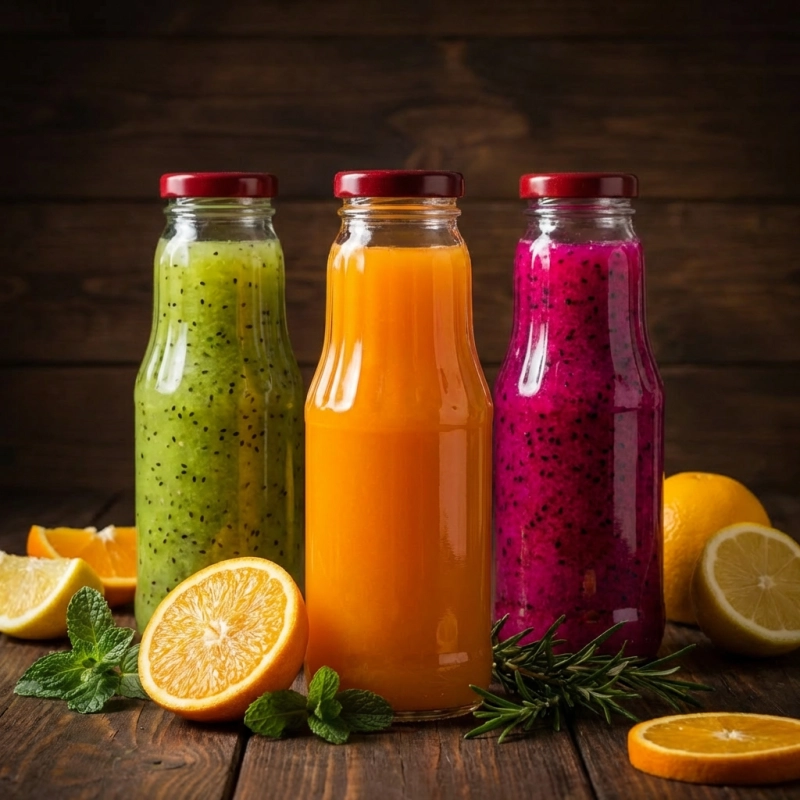 Hurtowy zakup 30 szklanych butelek Fruit 300 ml z nakrętką twist-off do soków syropów i koktajli