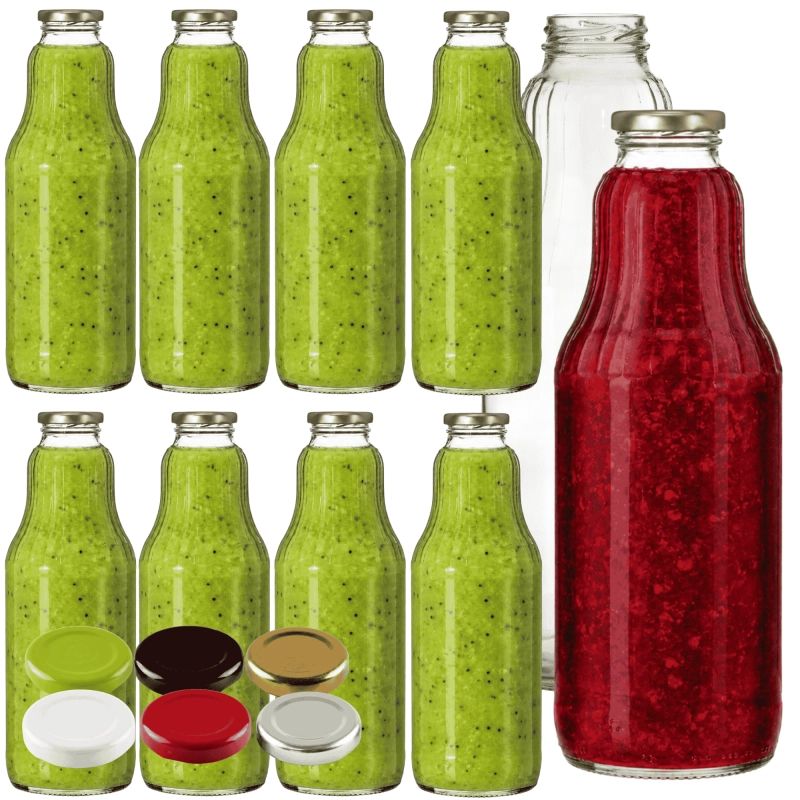 20 szklanych butelek Fruit 1000 ml z metalową zakrętką fi 43 do domowych soków owocowych