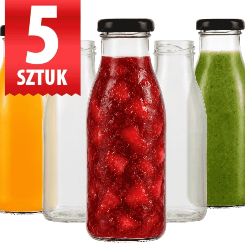 5x Butelka szklana na sok 250 ml Smooth — zakrętka twist-off fi 38 mm