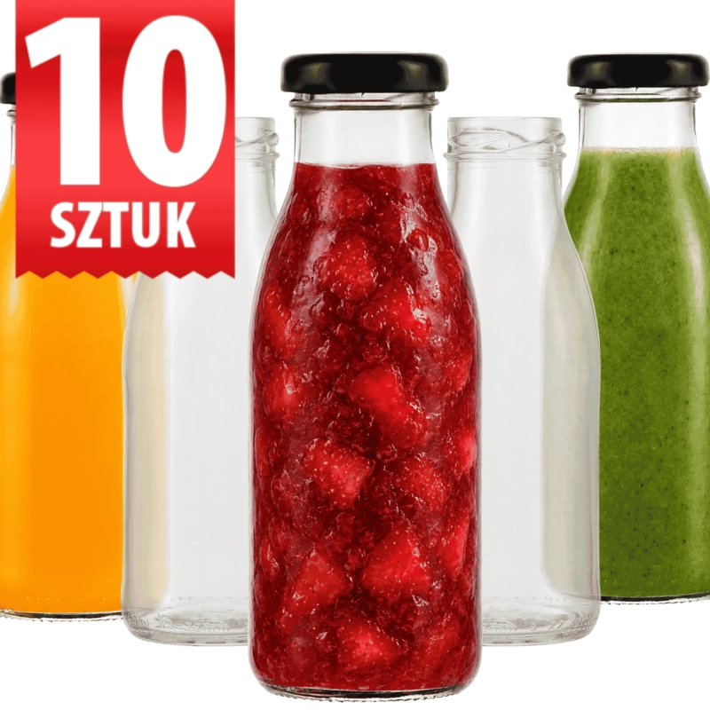 Szklane butelki Smooth 250 ml nakrętka fi 38 do soków i syropów zestaw 10 sztuk