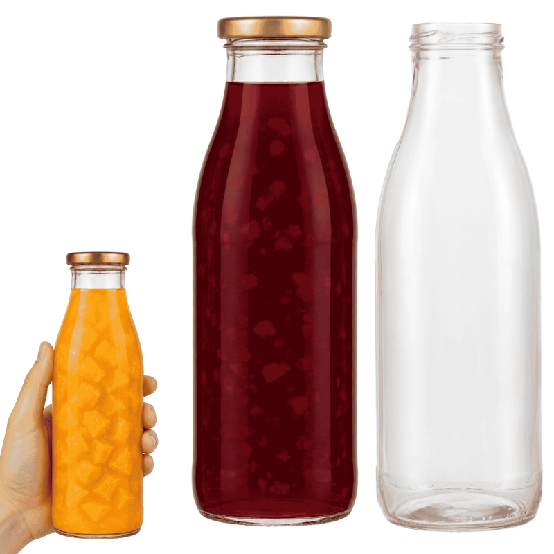 Przezroczysta szklana butelka Smooth 750 ml z złotą zakrętką twist off fi 48 do soków i mleka