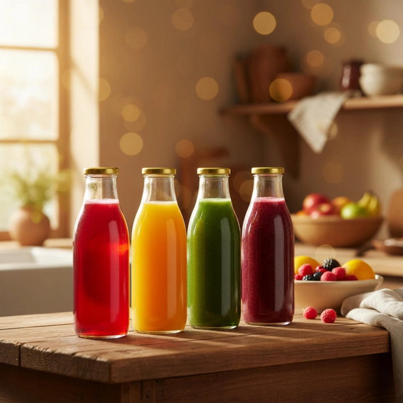 Szklane pojemniki Smooth 750 ml zestaw 5 szt pokrywka fi 48 do kombuchy i syropów owocowych