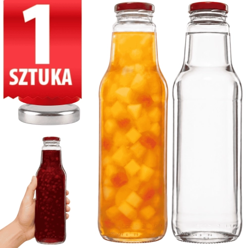 Szklana butelka na sok 750 ml z zakrętką fi 43 — do soków i syropów