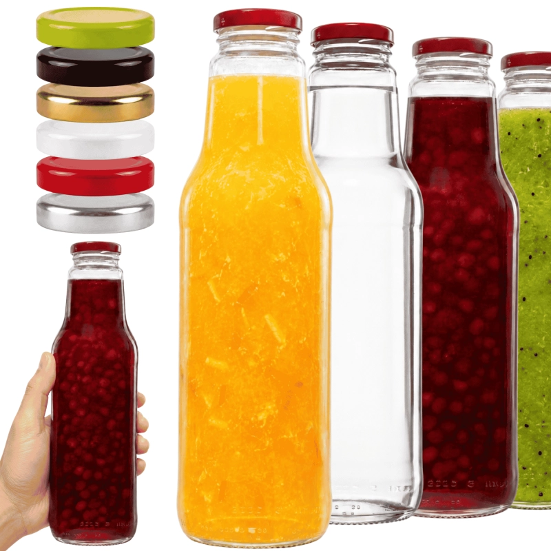 Komplet 5 butelek szklanych Juicy 750 ml z pokrywką do soku syropu mleka i przecierów
