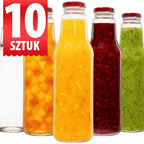 Butelki na sok i syrop Juicy 750 ml — zestaw 10 szt., bezbarwne szkło fi 43 mm