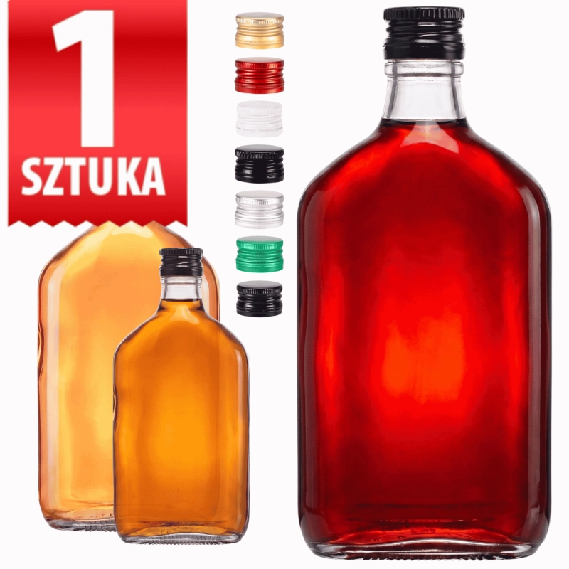 Szklana butelka piersiówka 350 ml zakrętka fi 28 do nalewek i domowej wódki