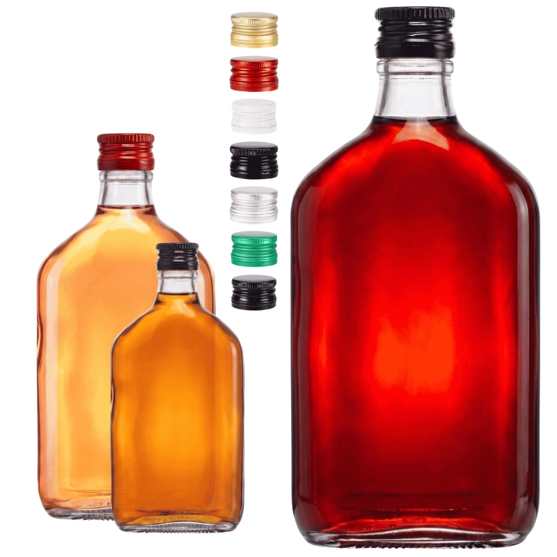 Szklana butelka piersiówka 350 ml z zakrętką fi 28 do nalewek i domowej wódki