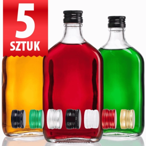 Piersiówka szklana na bimber nalewki Rubin 350 ml zestaw 5 szt. fi 28