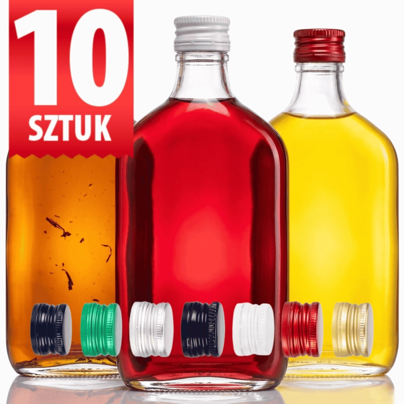 Szklane butelki piersiówki 350 ml zakrętka fi 28 do nalewek i wódki zestaw 10 sztuk