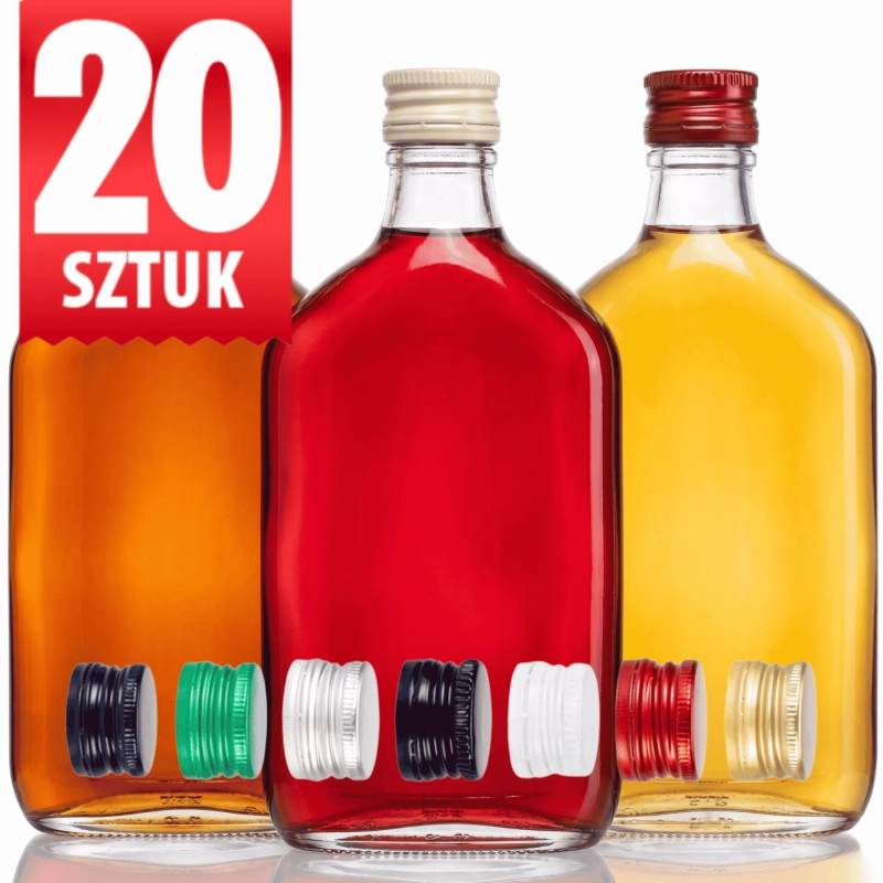 Szklane butelki piersiówki 350 ml zakrętka fi 28 do nalewek i wódki hurt 20 sztuk