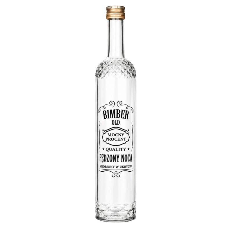 Szklana butelka Nargiz 500 ml z nadrukiem Bimber Pędzony Nocą — zakrętka fi 28 mm
