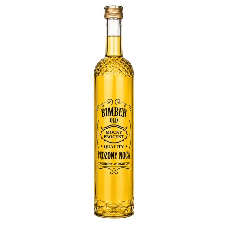Butelka szklana Nargiz 500 ml fi 28 z nadrukiem Bimber Pędzony Nocą — komplet 5 szt.