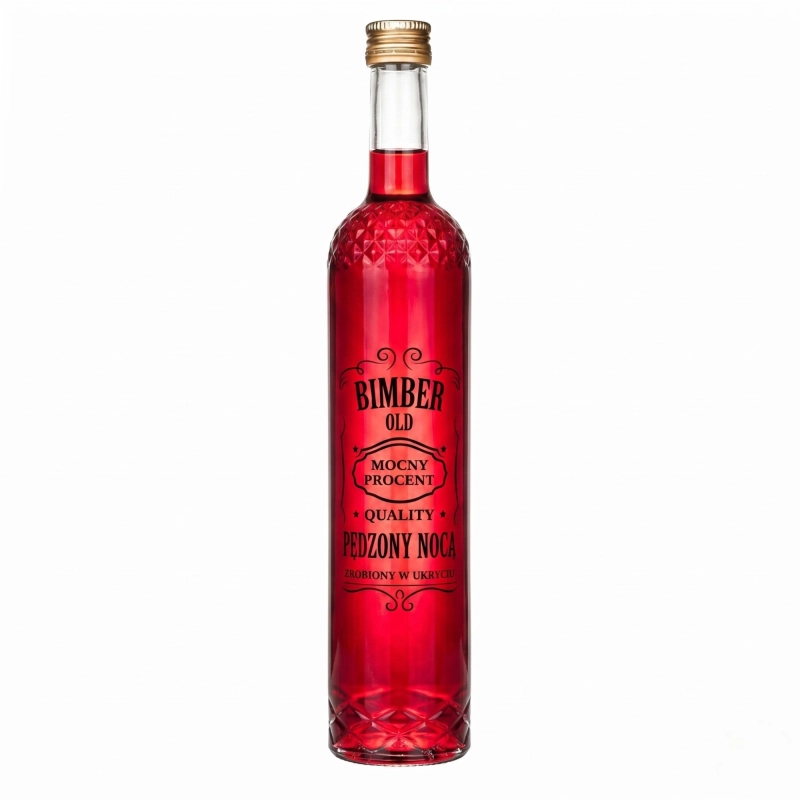 Butelka szklana Nargiz 500 ml fi 28 z nadrukiem Bimber Pędzony Nocą — komplet 10 szt.