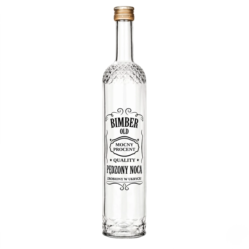 Szklana butelka Nargiz 500 ml fi 28 z nadrukiem Bimber Pędzony Nocą — hurt 20 sztuk