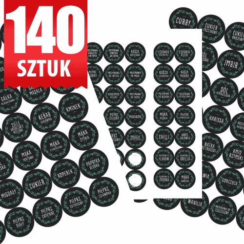 Etykiety kuchenne premium fi 33 mm – 140 wodoodpornych naklejek 33 mm