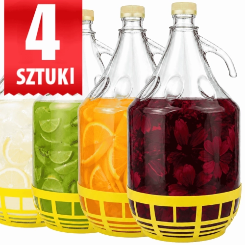 Dama 5L na wino w zestawie z koszem i zakrętką   4 sztuki