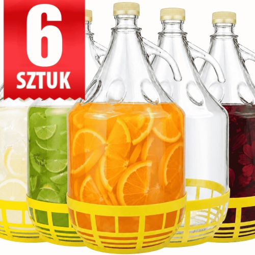 Dama 5L na wino w zestawie z koszem i zakrętką  Zestaw 6 sztuk