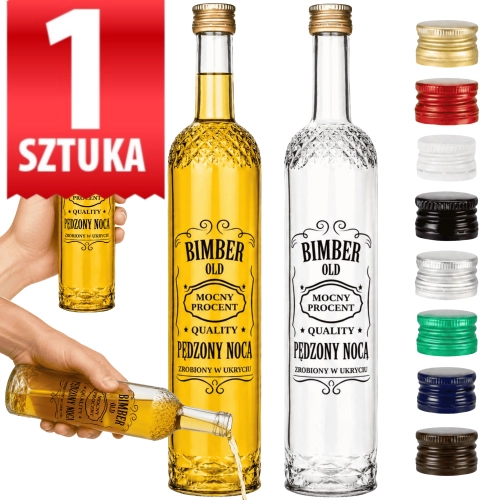 Butelka szklana Nargiz na bimber, nalewki 500ml nadruk pędzony nocą zakrętka fi 28