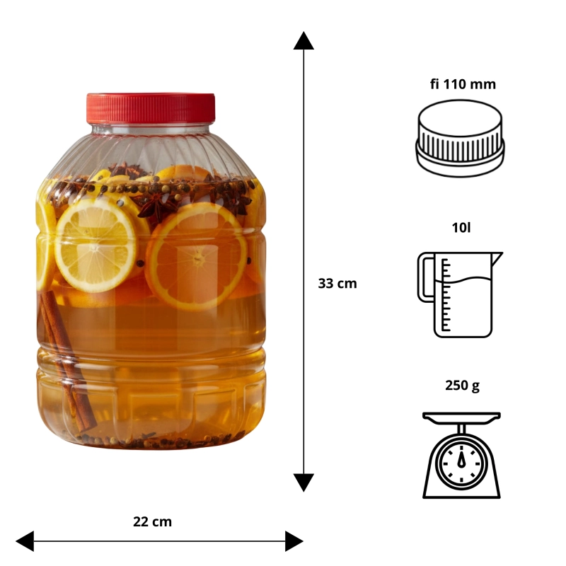 Pojemnik plastikowy PET Spichlerz 10 l w spiżarni — na kiszonki, przetwory i produkty sypkie