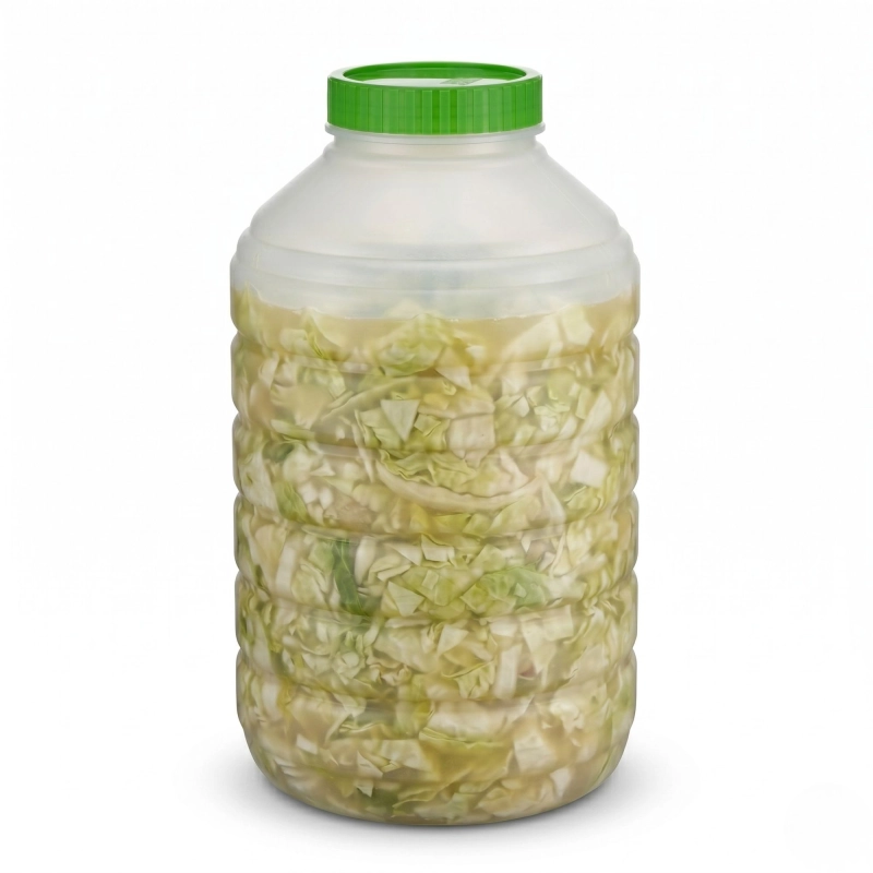 Słój plastikowy 30 l Gospodarz z kiszoną kapustą — szeroki otwór ułatwia ubijanie warzyw, waga 780 g