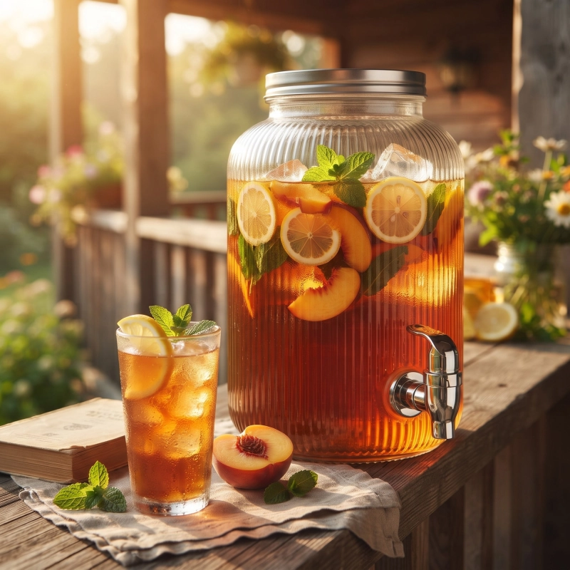 Ryflowany słój szklany 4L z kranem na lemoniadę — vintage klimat z herbatą mrożoną