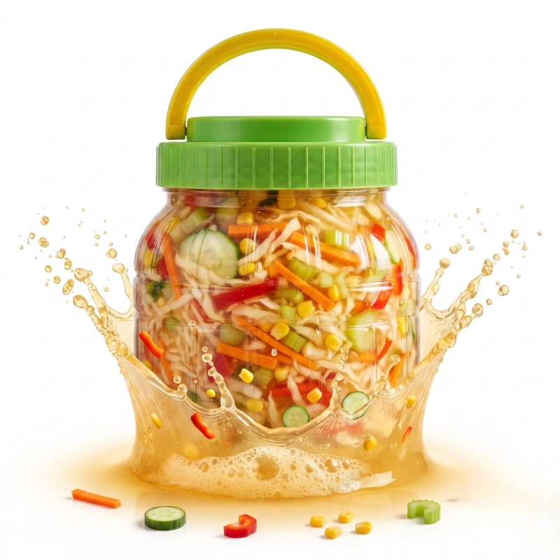 Plastikowy słój PET Spichlerz 1,5 l z żółtą zakrętką i kiszoną kapustą — lekki, waży tylko 110 g