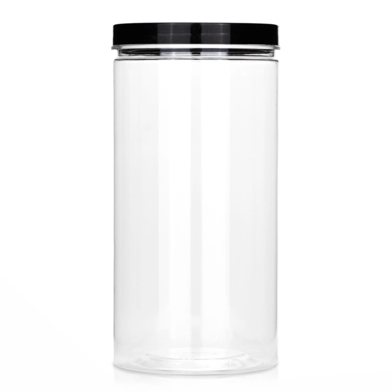 Słoik PET 1,5 l z czarną zakrętką fi100, wys. 20 cm — 1 sztuka z zestawu 6 pojemników