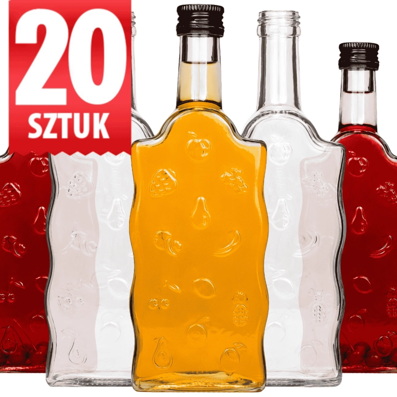 Zestaw 20 szklanych butelek Warta Fruit 500 ml — 10 litrów na sezon nalewkowy lub wesele