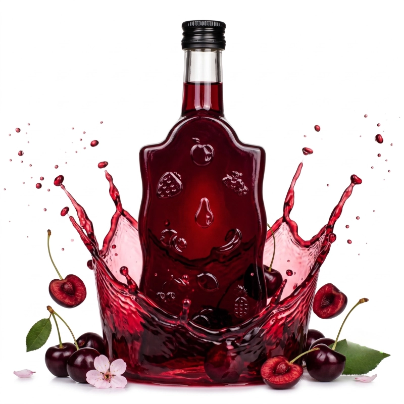 Butelka szklana Warta Fruit pół litra z ciemną nalewką jagodową — wytłoczone owoce na szkle