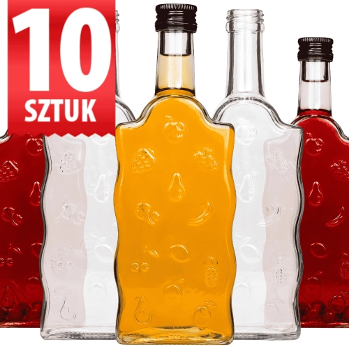 Butelki szklane z tłoczonymi owocami Warta Fruit 500 ml na nalewki likiery soki fi 28 mm x10