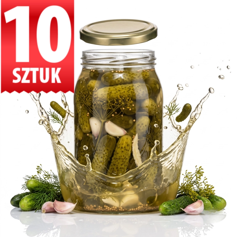 Zestaw 10 szklanych słoików Standard 900 ml z wieczkiem twist-off fi 82 do przetworów