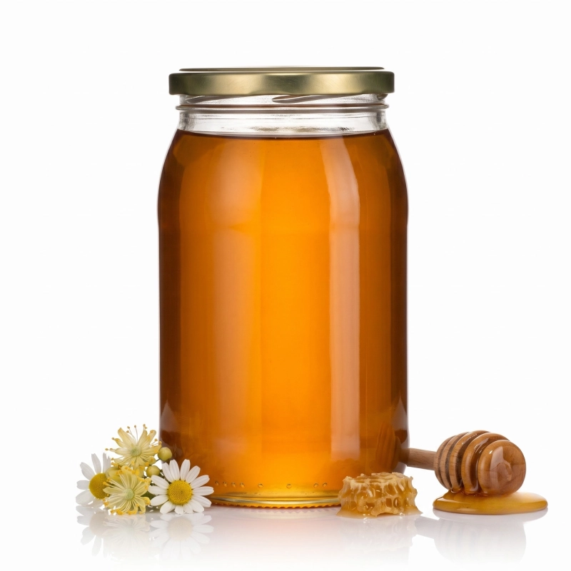 Słój szklany Standard 0,9 L wypełniony miodem — pojemność ok. 1,3 kg, gwint twist-off fi 82