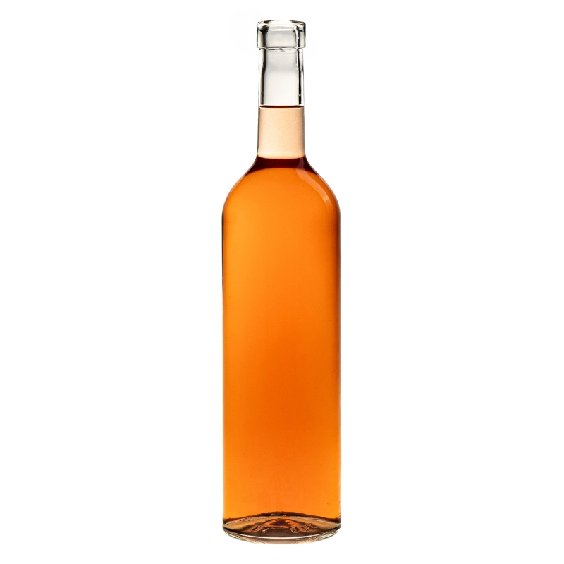 Butelka winiarska Bordeaux 750 ml wypełniona bursztynową nalewką, szkło bezbarwne z szyjką fi 19