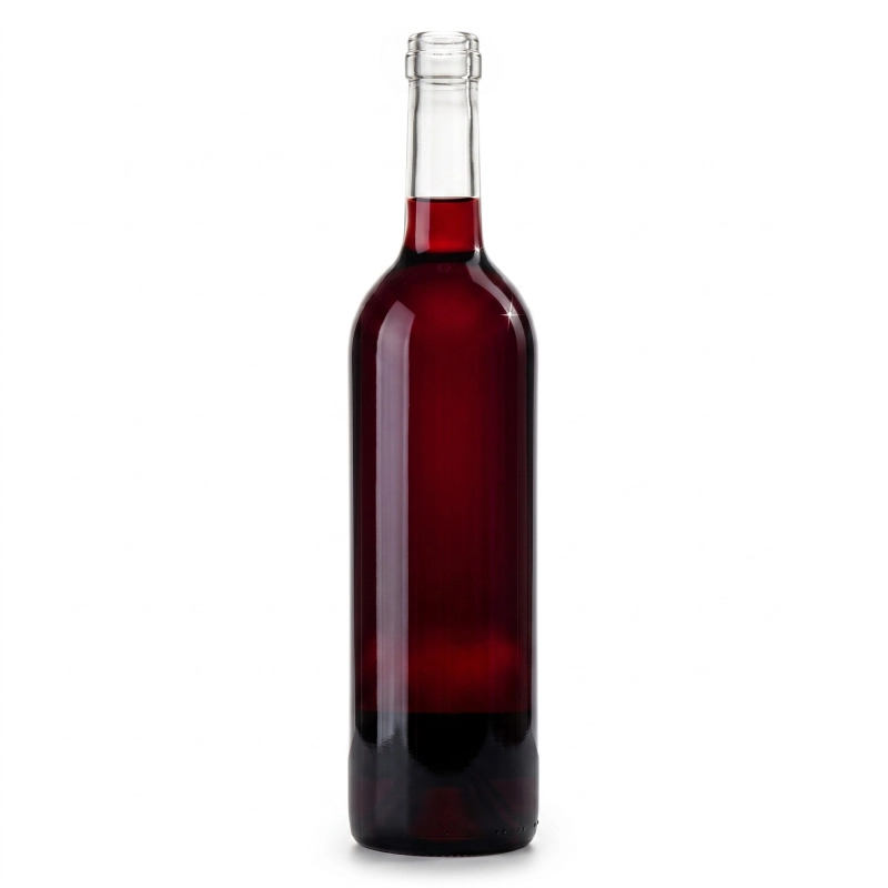 Szklana flaszka na wino Bordeaux 750 ml z ciemnoczerwonym trunkiem, z zestawu 10 butelek