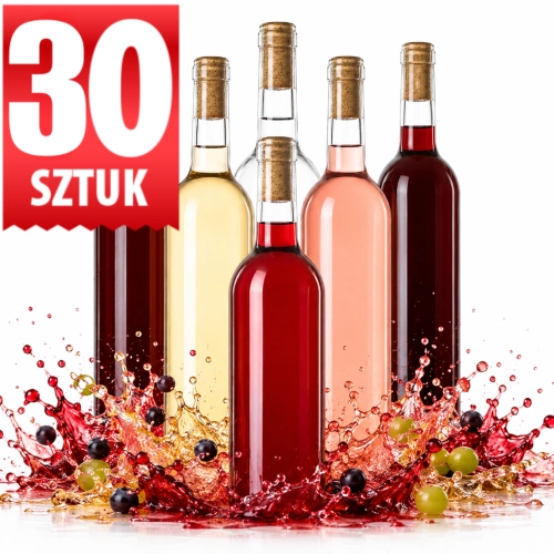 Butelka szklana bezbarwna na wino i nalewki Bordeaux 750 ml z korkami x30