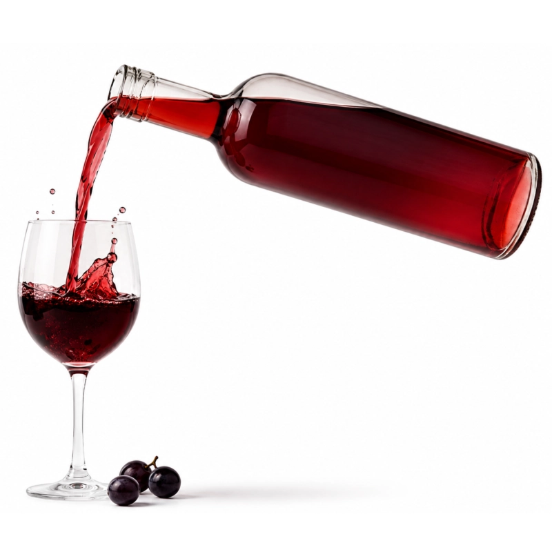 Wino domowe nalewane z butelki szklanej Bordeaux 750 ml z szyjką fi 19 mm, strumień czerwonego wina