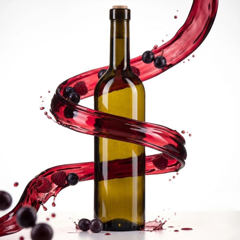Butelka winiarska Bordeaux 750 ml w oliwkowym szkle z czerwoną wstążką, upominek z winem domowym