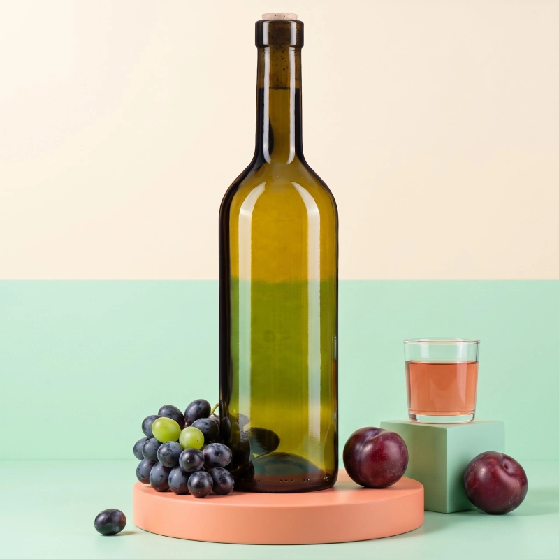 Oliwkowa flaszka Bordeaux 750 ml z owocami i ziołami, szklana butelka do nalewek i cydru domowego