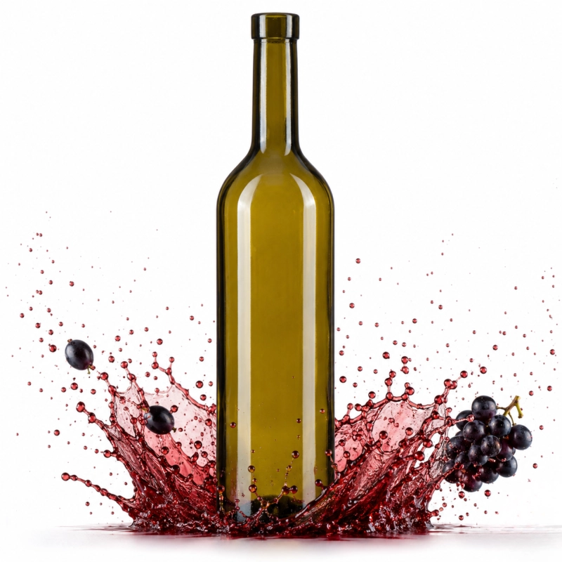 Komplet 10 szklanych flaszek winiarskich Bordeaux 750 ml w ciemnym szkle oliwkowym, 7,5 litra