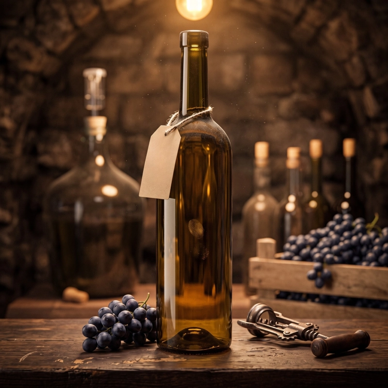 Szklana flaszka Bordeaux 750 ml z rozbryzgiem soku z winogron, ciemne szkło oliwkowe 22,5 litra
