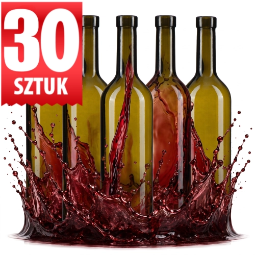 Zestaw butelek na wino oliwkowe Bordeaux 750 ml ciemne szkło 30 szt